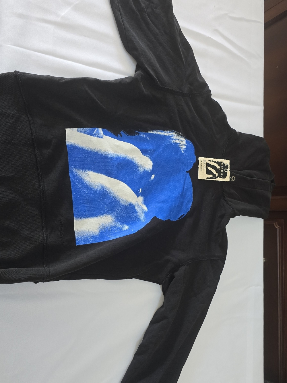 MISBHV Black Hoodie with Blue Graphic Print and Do You Still Think Of Me? Text